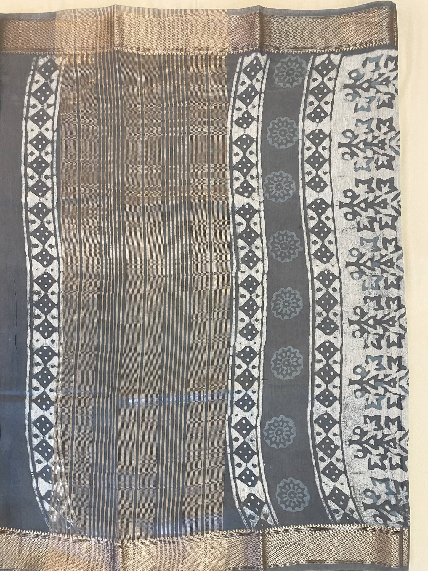 Slate Maheshwari Dabu Block Print Vegan Silk Handloom Saree