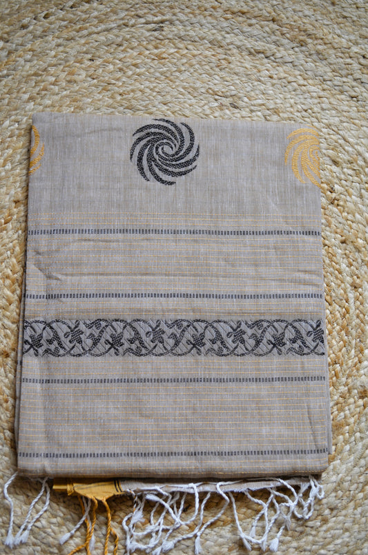 Beige Bengal Muslin Butter Cotton Handloom Saree