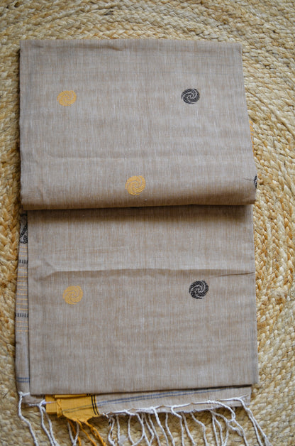 Beige Bengal Muslin Butter Cotton Handloom Saree