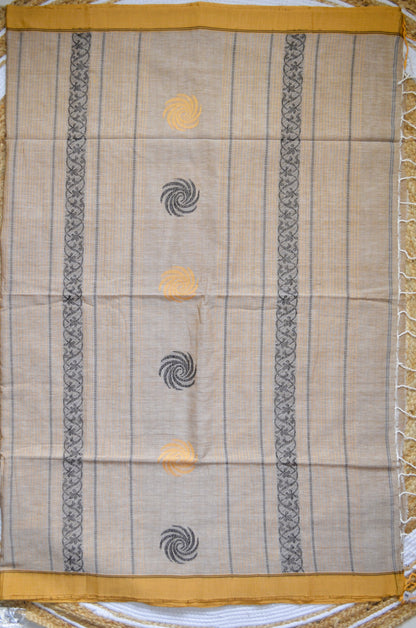 Beige Bengal Muslin Butter Cotton Handloom Saree