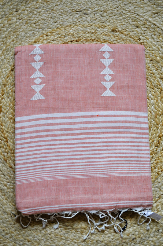 Peach Bengal Tangail Handloom Saree