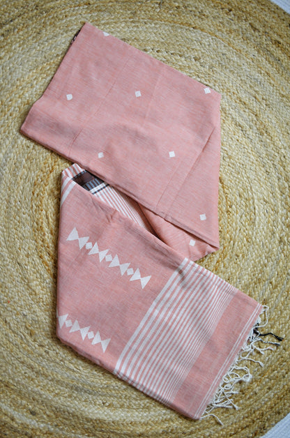 Peach Bengal Tangail Handloom Saree