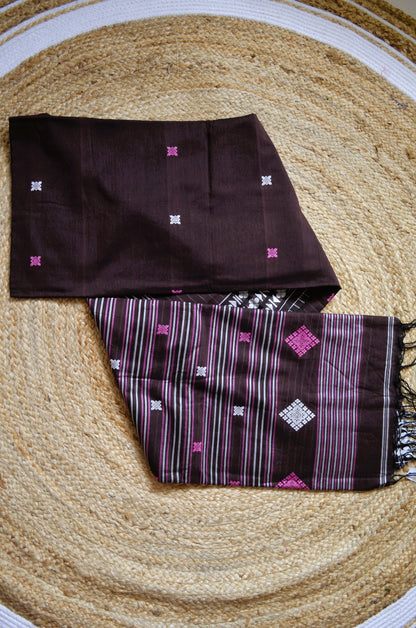 Wine Buttery Mul Cotton Bengal Muslin Handloom Saree