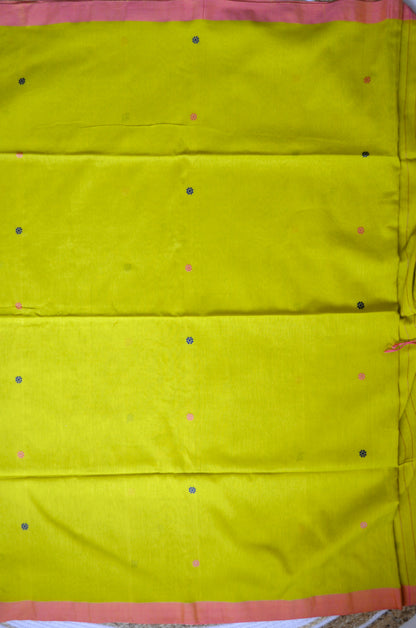 Lemon Buttery Mul Cotton Bengal Muslin Handloom Saree