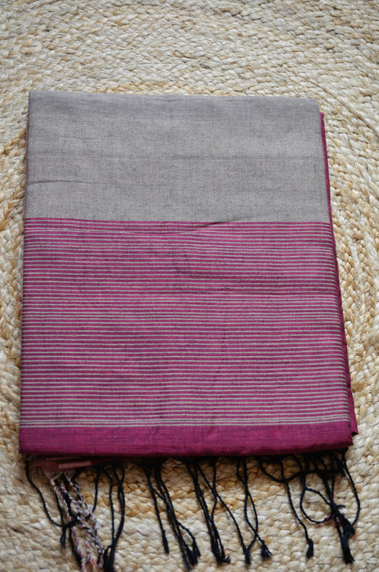 Maroon Buttery Mul Cotton Bengal Muslin Ghicha Handloom Saree