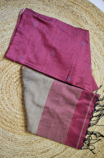 Maroon Buttery Mul Cotton Bengal Muslin Ghicha Handloom Saree
