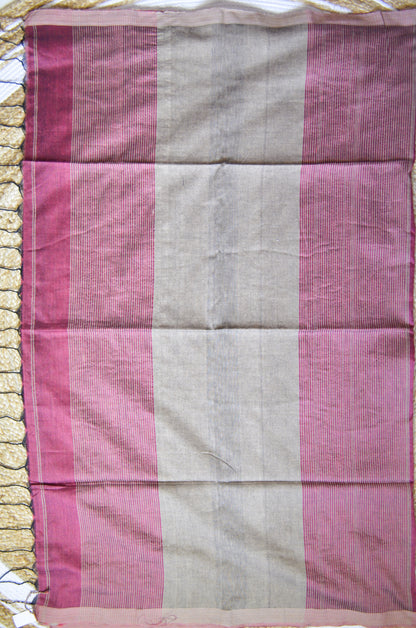 Maroon Buttery Mul Cotton Bengal Muslin Ghicha Handloom Saree