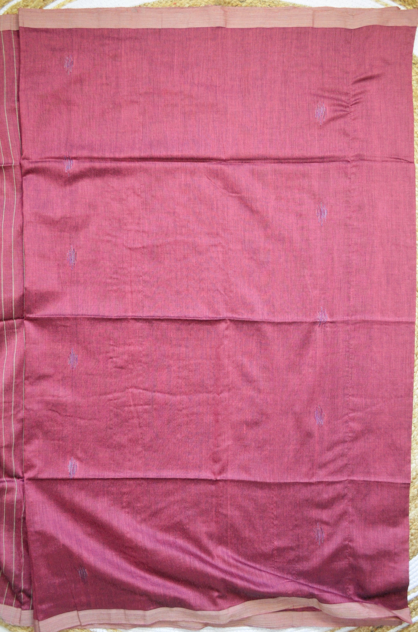 Maroon Buttery Mul Cotton Bengal Muslin Ghicha Handloom Saree