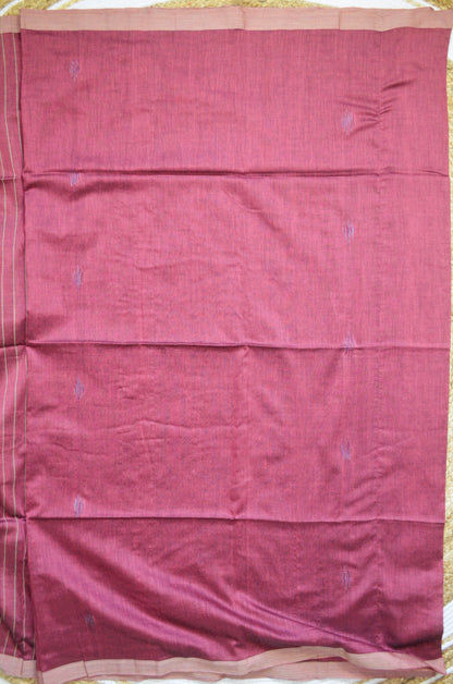 Maroon Buttery Mul Cotton Bengal Muslin Ghicha Handloom Saree