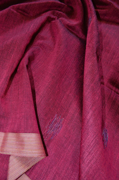 Maroon Buttery Mul Cotton Bengal Muslin Ghicha Handloom Saree