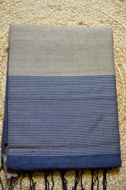 Steel Buttery Mul Cotton Bengal Muslin Ghicha Handloom Saree