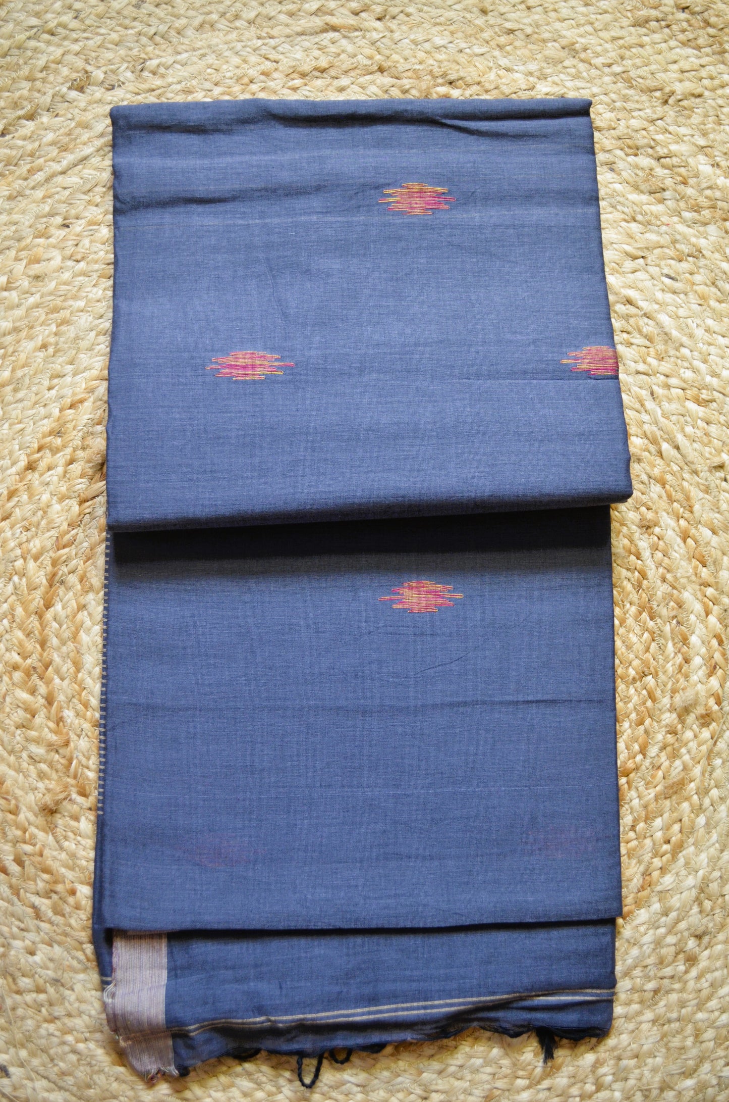 Steel Buttery Mul Cotton Bengal Muslin Ghicha Handloom Saree