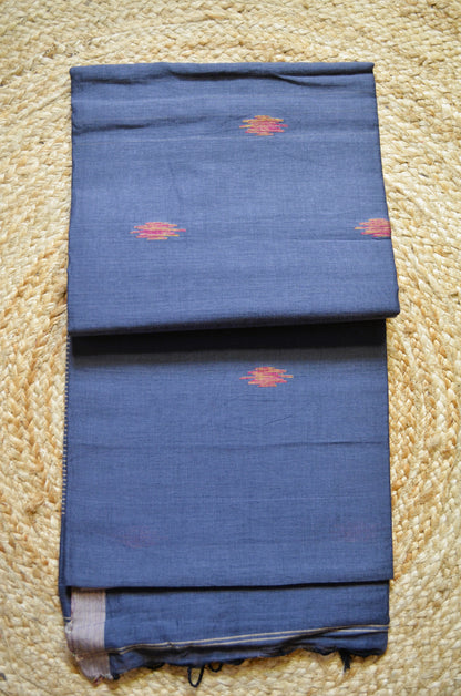 Steel Buttery Mul Cotton Bengal Muslin Ghicha Handloom Saree