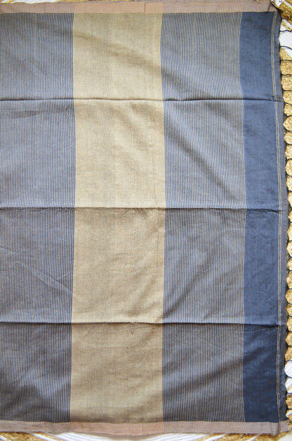 Steel Buttery Mul Cotton Bengal Muslin Ghicha Handloom Saree