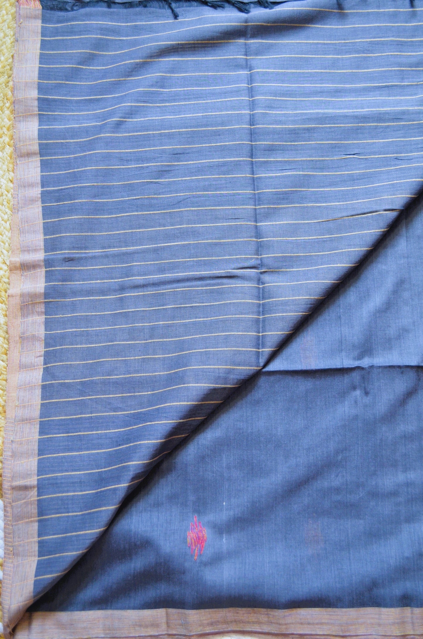 Steel Buttery Mul Cotton Bengal Muslin Ghicha Handloom Saree