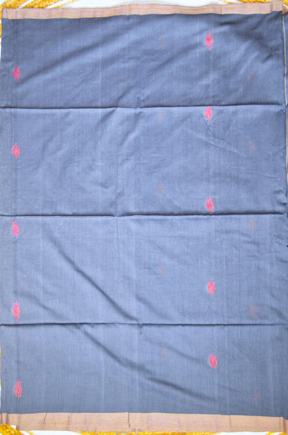 Steel Buttery Mul Cotton Bengal Muslin Ghicha Handloom Saree