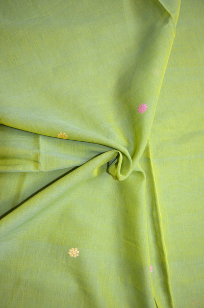 Mehndi Buttery Mul Cotton Bengal Muslin Handloom Saree