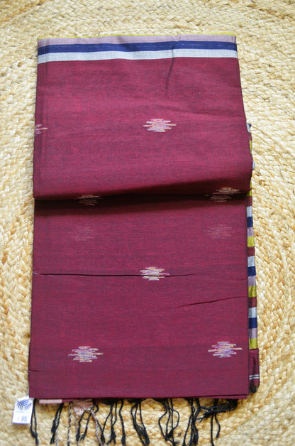 Maroon Buttery Mul Cotton Bengal Muslin Handloom Saree