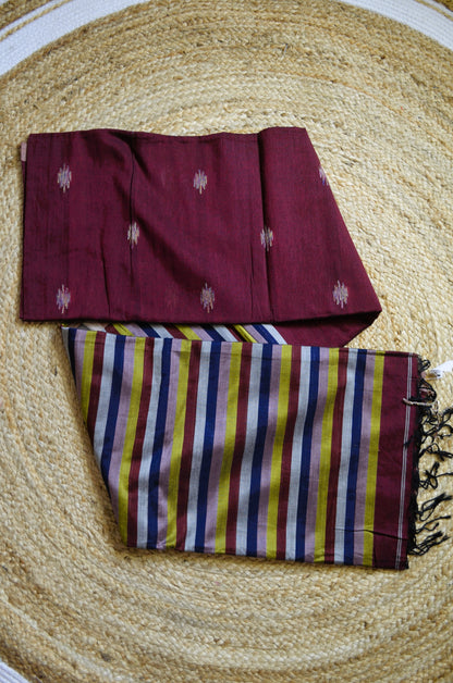 Maroon Buttery Mul Cotton Bengal Muslin Handloom Saree
