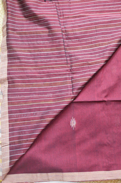 Maroon Buttery Mul Cotton Bengal Muslin Handloom Saree