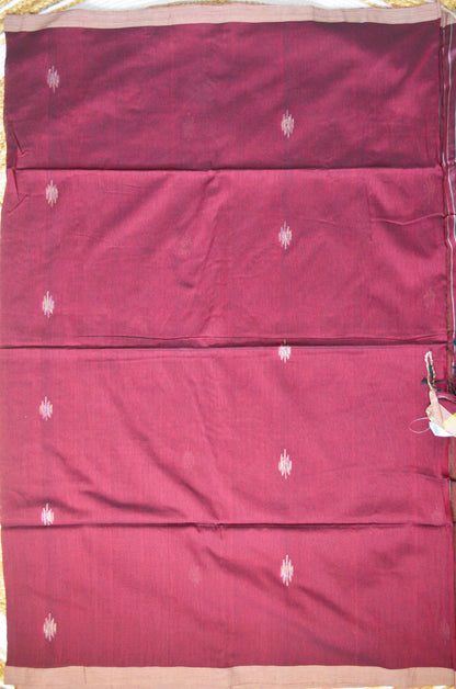 Maroon Buttery Mul Cotton Bengal Muslin Handloom Saree