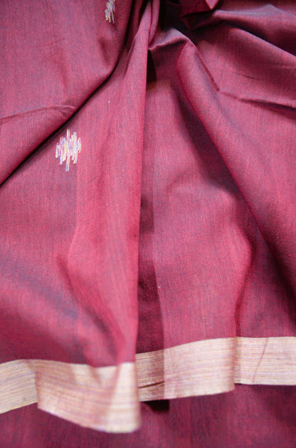Maroon Buttery Mul Cotton Bengal Muslin Handloom Saree