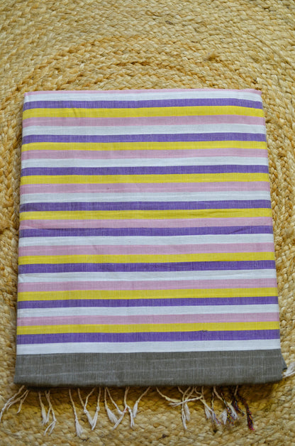 Grey Buttery Mul Cotton Bengal Muslin Handloom Saree