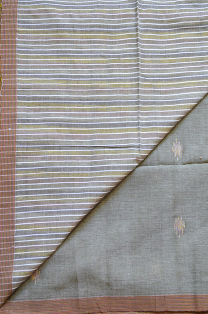 Grey Buttery Mul Cotton Bengal Muslin Handloom Saree