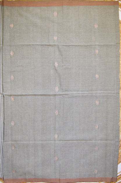 Grey Buttery Mul Cotton Bengal Muslin Handloom Saree