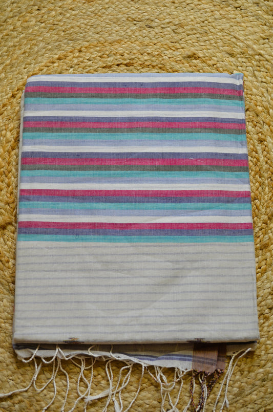 Beige Buttery Mul Cotton Bengal Muslin Handloom Saree