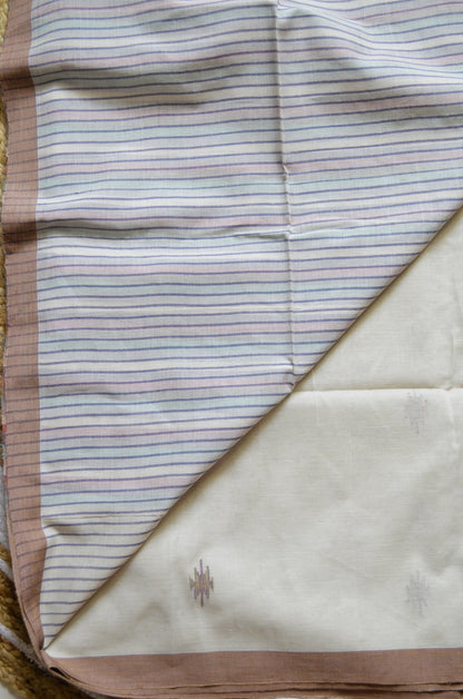 Beige Buttery Mul Cotton Bengal Muslin Handloom Saree