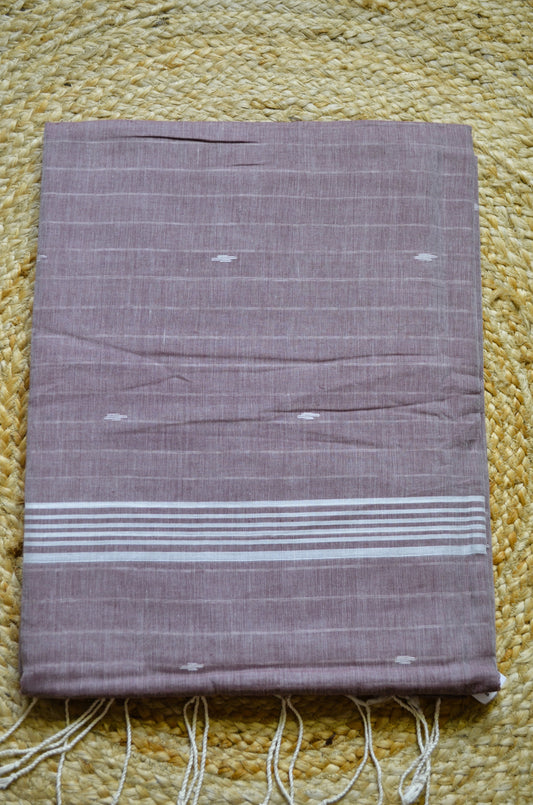 Mauve Buttery Mul Cotton Bengal Muslin Handloom Saree
