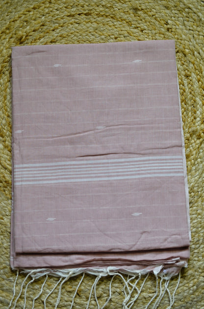 Peach Buttery Mul Cotton Bengal Muslin Handloom Saree