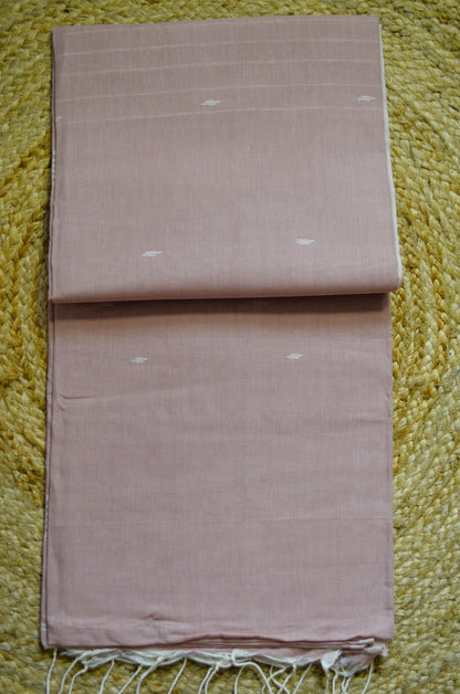 Peach Buttery Mul Cotton Bengal Muslin Handloom Saree