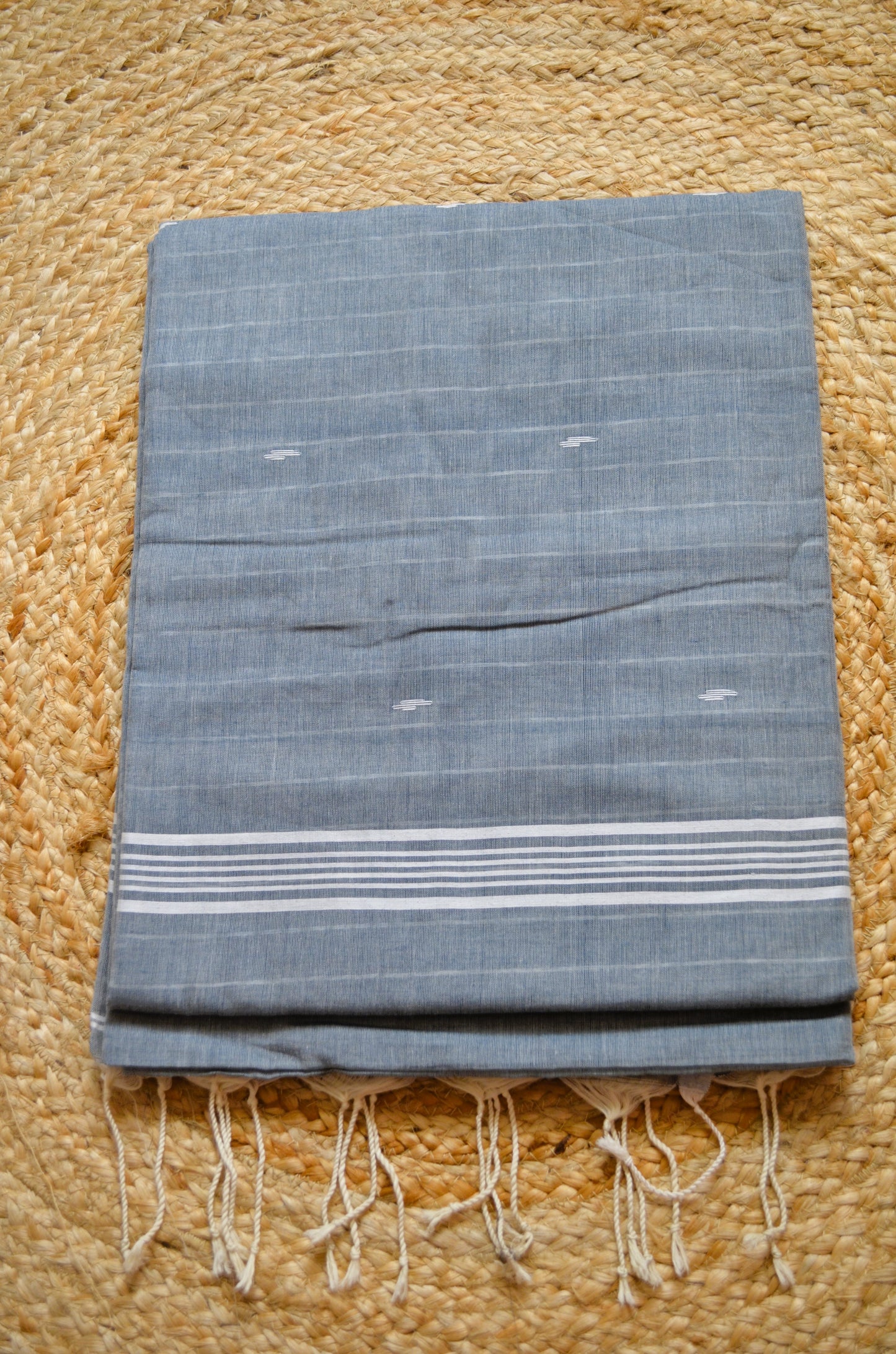 Steel Buttery Mul Cotton Bengal Muslin Handloom Saree