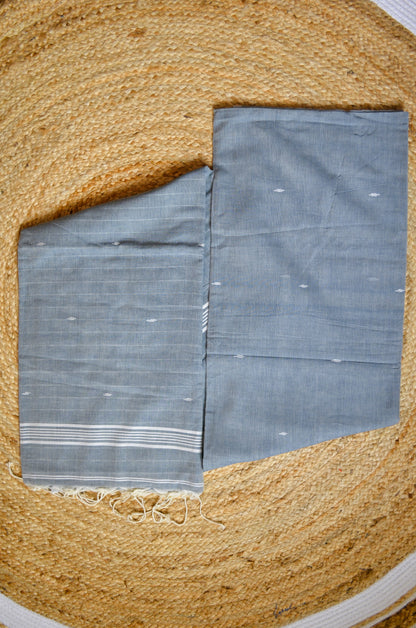 Steel Buttery Mul Cotton Bengal Muslin Handloom Saree