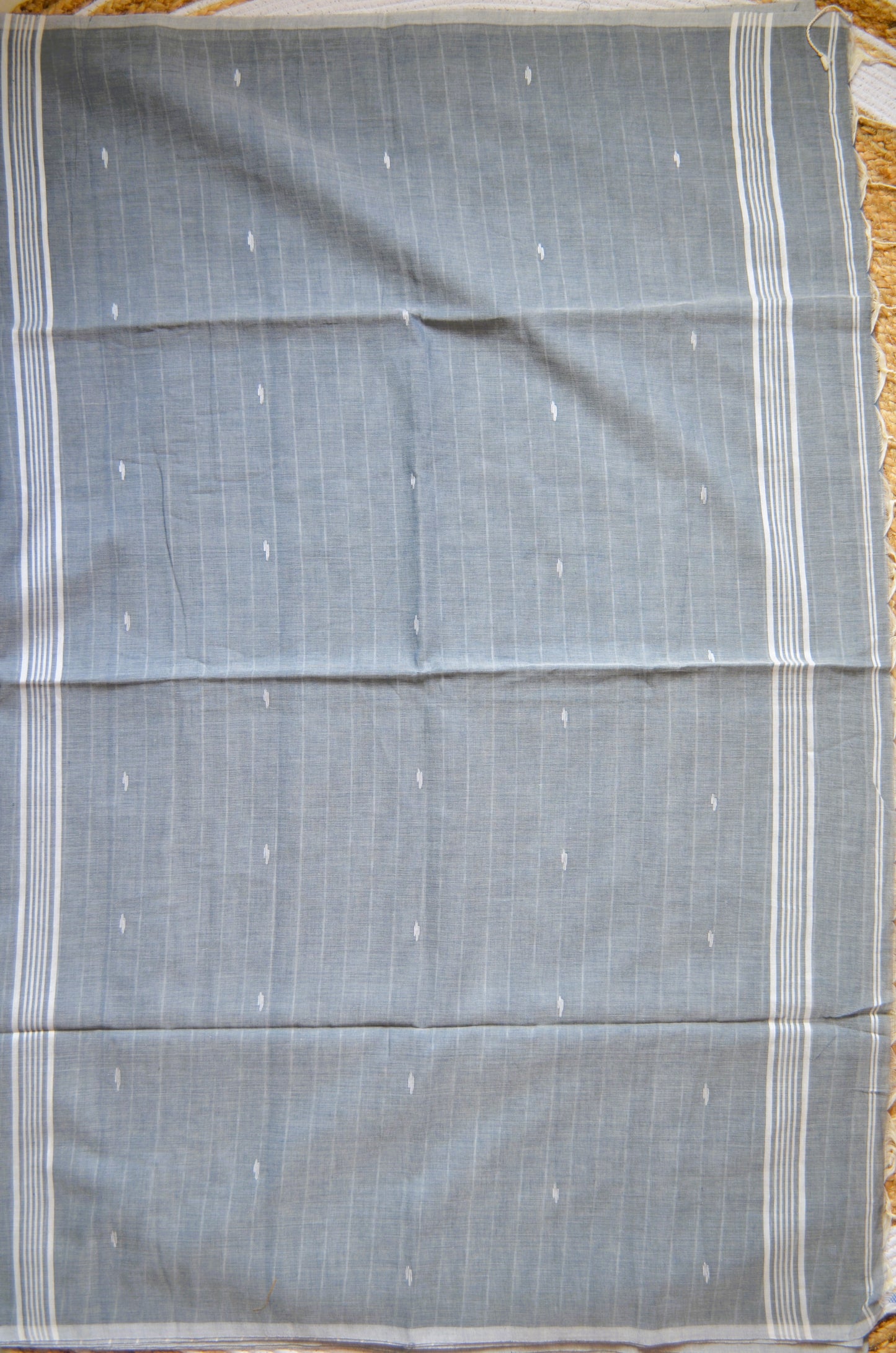 Steel Buttery Mul Cotton Bengal Muslin Handloom Saree