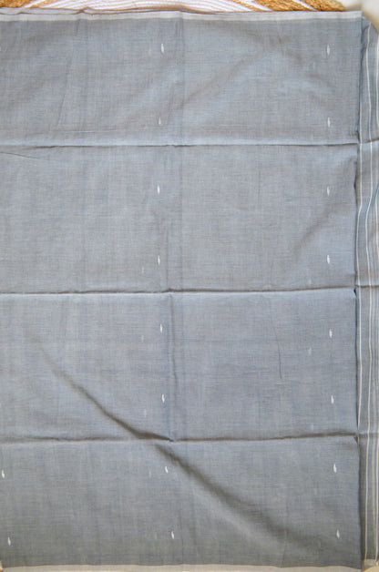 Steel Buttery Mul Cotton Bengal Muslin Handloom Saree
