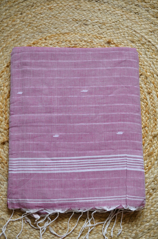Rouge Buttery Mul Cotton Bengal Muslin Handloom Saree