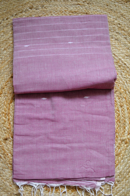 Rouge Buttery Mul Cotton Bengal Muslin Handloom Saree