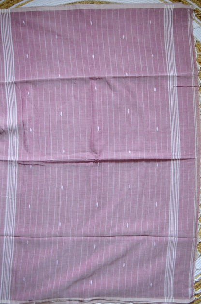 Rouge Buttery Mul Cotton Bengal Muslin Handloom Saree