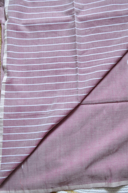 Rouge Buttery Mul Cotton Bengal Muslin Handloom Saree