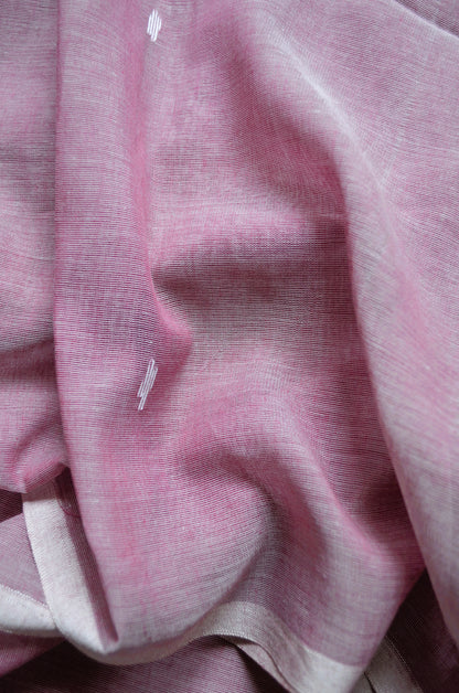 Rouge Buttery Mul Cotton Bengal Muslin Handloom Saree