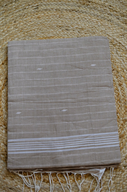 Cinnamon Buttery Mul Cotton Bengal Muslin Handloom Saree