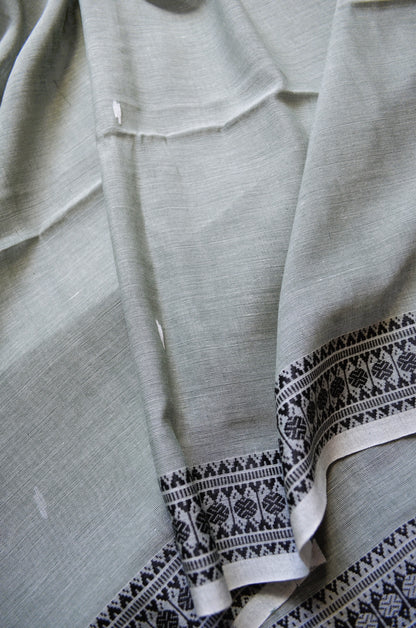 Olive Buttery Mul Cotton Bengal Muslin Handloom Saree