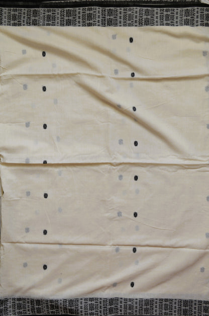 Off White Butter Cotton Bengal Muslin Handloom Saree