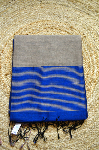 Navy Buttery Mul Cotton Bengal Muslin Ghicha Handloom Saree