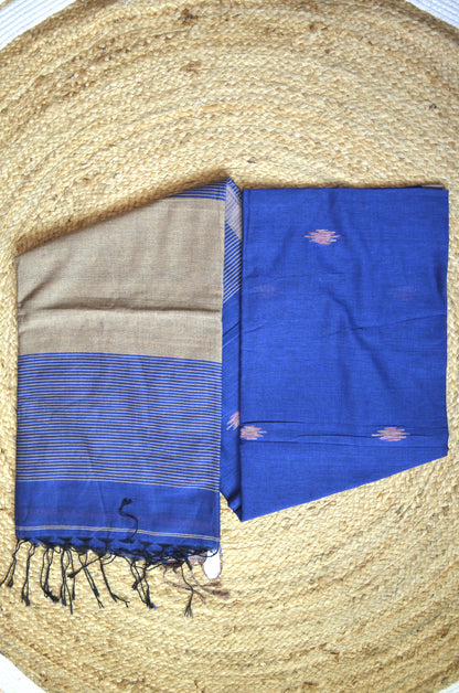 Navy Buttery Mul Cotton Bengal Muslin Ghicha Handloom Saree