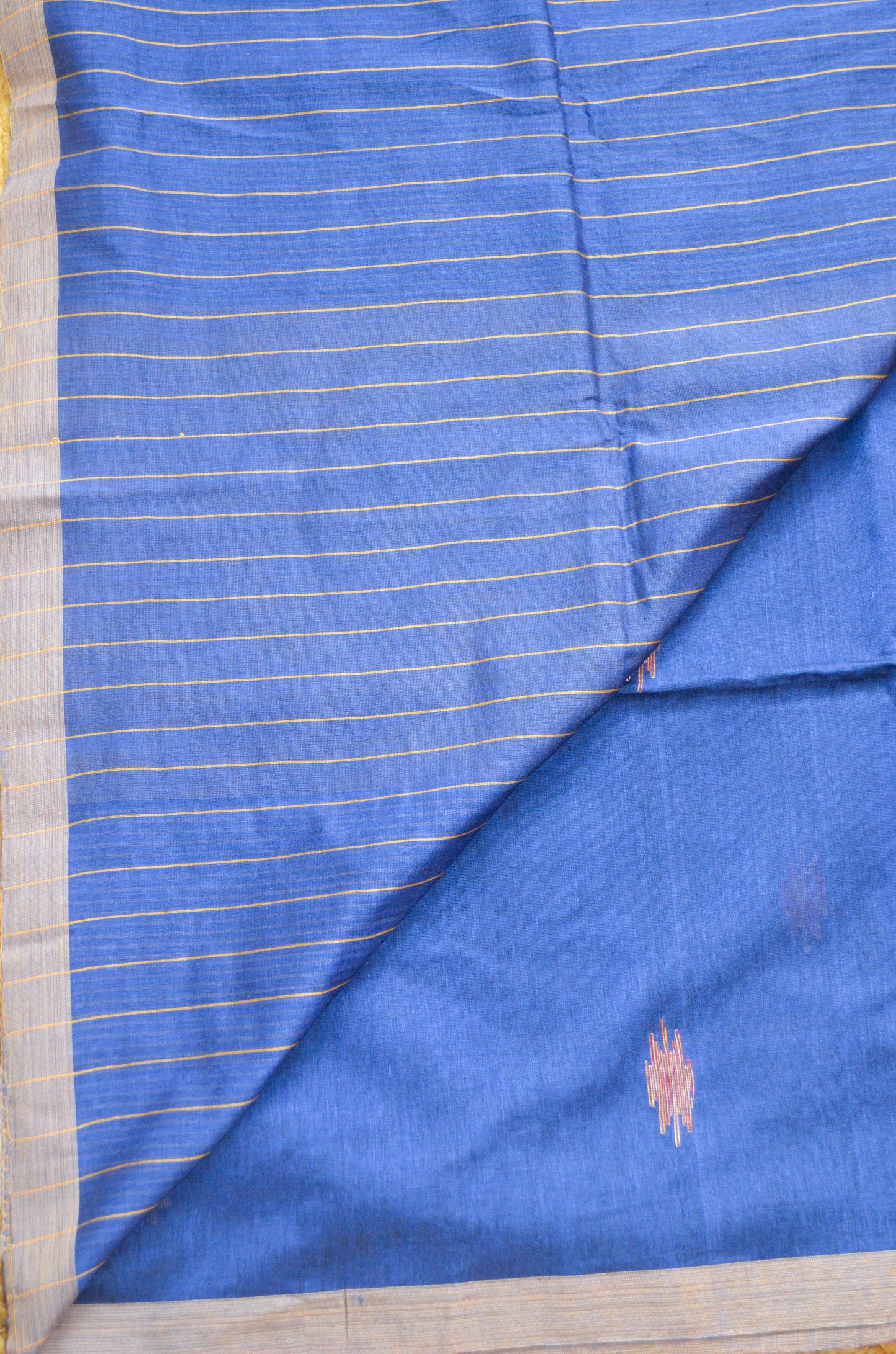 Navy Buttery Mul Cotton Bengal Muslin Ghicha Handloom Saree