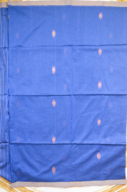 Navy Buttery Mul Cotton Bengal Muslin Ghicha Handloom Saree